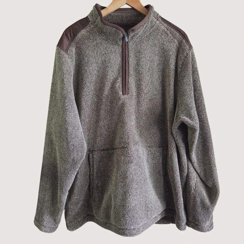 Tommy Bahama‎ Mens Brown Marl High Pile Fleece Quarter Zip Pullover XL Pockets